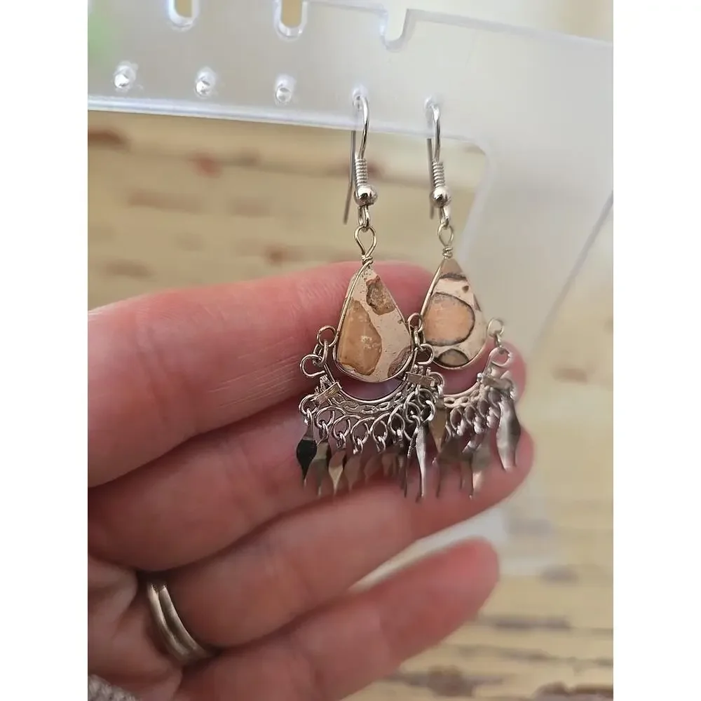 Silver Tone Aztec Boho Minimalist Fashion Jewelry‎ Teardrop Dangle Earrings